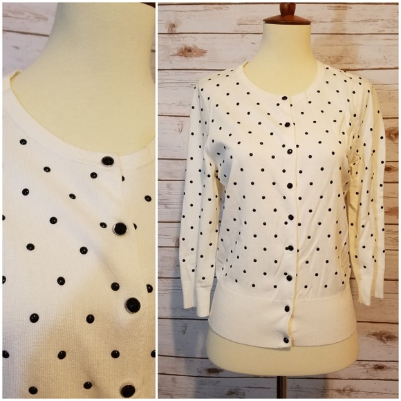 White House Black Market Sweaters - WHBM White with Black Polka Dot Cardigan